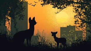 城市边缘的动物黄昏剪影