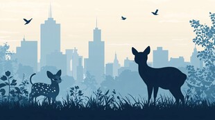 城市边的鹿与自然剪影