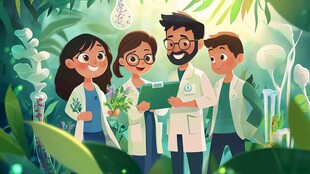 科学家团队在丛林中研究植物