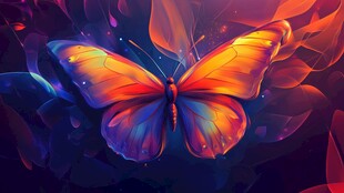 梦幻绚丽蝴蝶于花叶间