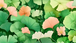 银杏叶与花的清新插画