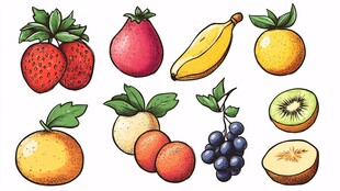 手绘多彩水果集合