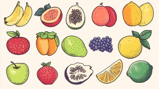 多彩手绘水果集合图