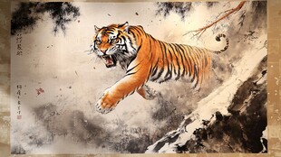 国画猛虎图 尽显王者风范