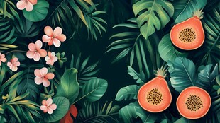 热带风情 木瓜与花叶之美
