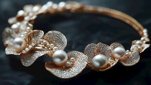 金色珍珠花朵华丽手镯