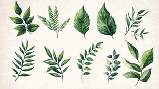 手绘清新绿植叶片集合