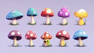 彩色卡通蘑菇插画集合