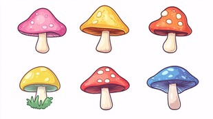 彩色卡通蘑菇插画集合