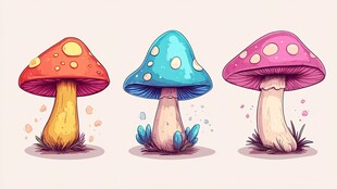 可爱多彩蘑菇插画