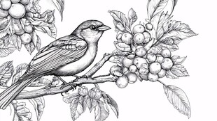 栖息枝头的鸟与累累果实