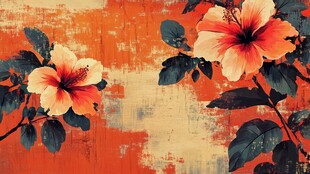 复古风扶桑花墙面艺术