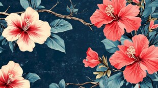 深蓝色底上的艳丽扶桑花