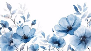 蓝色花卉水彩插画背景
