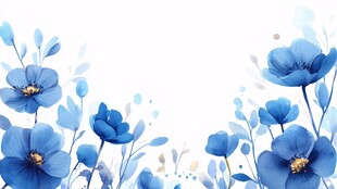 蓝色花卉边框装饰插画
