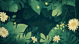 绿叶繁花的清新自然图景