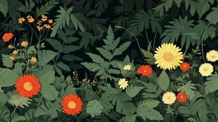 缤纷野花的丛林诗意图景