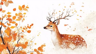 秋日鹿影 落叶纷飞的诗意