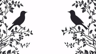 双鸟栖枝剪影图