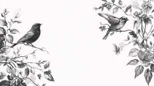 黑白花鸟图 双鸟栖于枝间