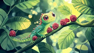 绿叶间的可爱小蜥蜴