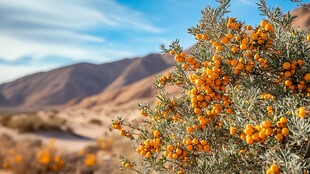 沙漠中的沙棘果灿烂绽放