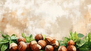 榛果与绿叶的自然静物图