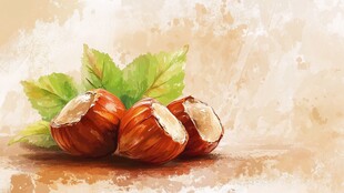 水彩画中的美味榛子