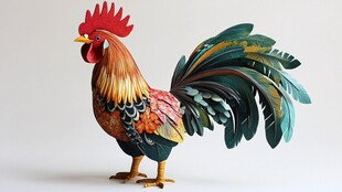 彩色木雕公鸡摆件