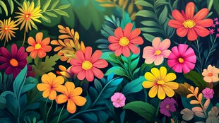 缤纷花卉插画