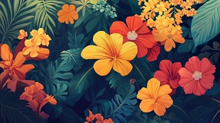 绚丽多彩热带花卉插画