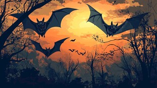 黄昏下群蝠飞舞的神秘景象