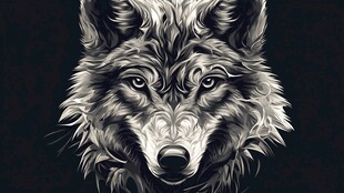狼的精致黑白艺术头像