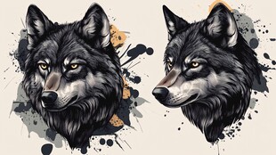 双狼插画 野性与力量之美