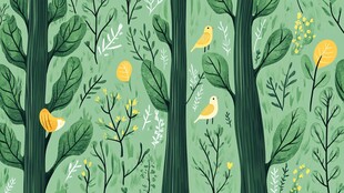 森林中的小鸟与绿植