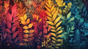 绚丽多彩的植物叶片图案