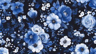 蓝白花卉图案 优雅浪漫风
