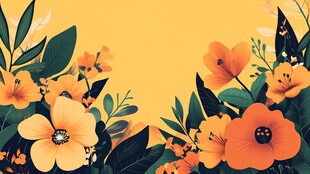 橙黄花卉插画背景图