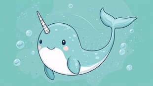 可爱独角鲸在水中畅游