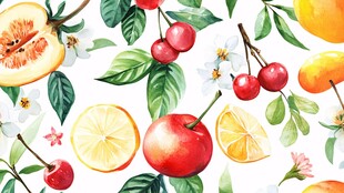 水彩绘多彩新鲜水果插画