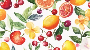 水果花卉水彩插画图案