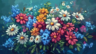 绚丽多彩花卉静物插画