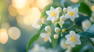 阳光下的洁白茉莉花