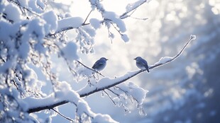 雪枝上的双鸟