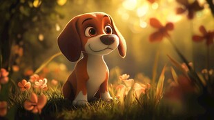 阳光下的可爱卡通小狗