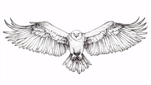 展翅翱翔的雄鹰黑白插画