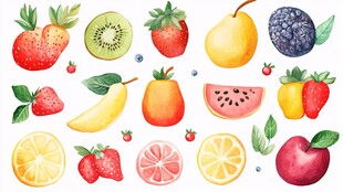 多彩手绘水果集合