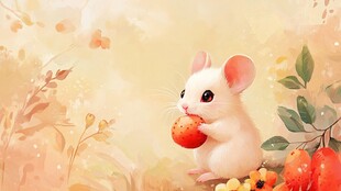 抱果白鼠置身秋日美景