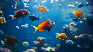 海洋中游动的多彩热带鱼