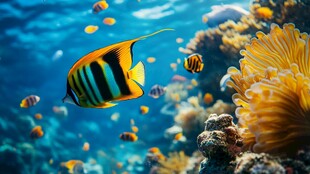 热带海底世界中的缤纷鱼类